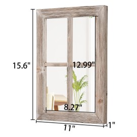 Sintosin Farmhouse Small Window Mirrors for Wall Decor 11 X 16 Inch, Hanging Distressed Wood Frame Rustic Rectangular Mirror, Shabby Chic Window Pane Mirrors for Living Room Entryway Christmas