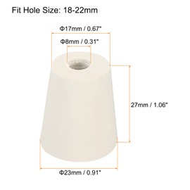 sourcing map Rubber Tapered Plug 17mm to 23mm with 8mm Hole Test Tubes Bungs Stopper White for Lab Home 5 Pieces