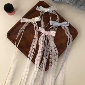 Lace Hair Bow with Long Tail Coquette Bows for Women Girls Elegant White Lace Conquette Bow Hair Accessory Hair Ribbons for Women Girls (8PCS)