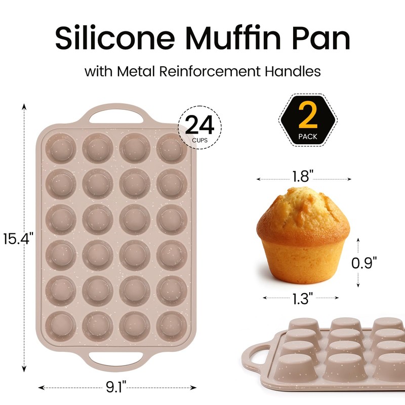 Vinino 2Pack Mini Silicone Muffin Pans for Baking with Metal
