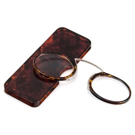 REAVEE Ultra Thin Armless Reading Glasses for Men Women, No Temple Pinch Nose Clip on Readers Small Pocket with Mini Portable Case, Tortoise +1.5