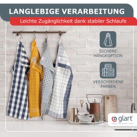 Glart 48YI2 Set of 10 Tea Towels, Kitchen Towels, 50 x 70 cm, 100% Cotton, Oeko-Tex Standard 100, Yellow, Prewashed, Cloths for Kitchen and Washing Up