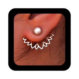 Enautoabs Boho Lotus Flower Ear Jacket Earrings Lotus Flower Stud Earrings Gold Pearl Front Back Earrings Minimalist Lotus Earrings Hollow Flower Earrings Jewellery for Women, Zinc, No Gemstone