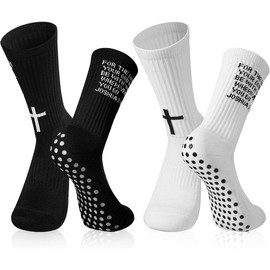 2 Pair Grip Cross Sock Cross Faith Socks Unisex Grip  Christian  for  Football Basketball Tennis Gym - Color: Black