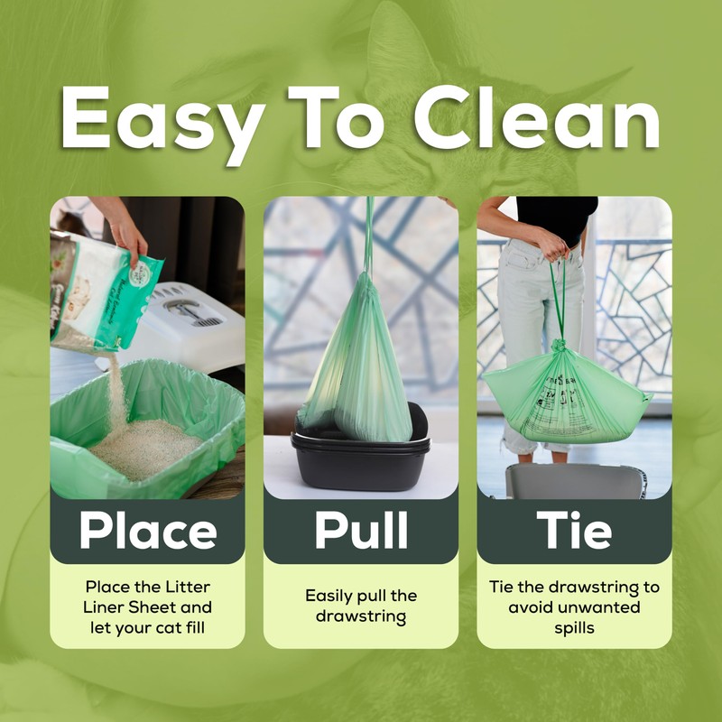 Cat Litter Box Liners 100% Compostable - Drawstring Close -