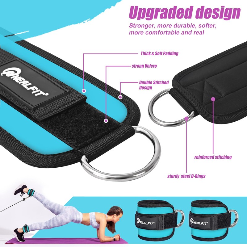 NEALFIT Ankle Strap for Cable Machine, Gym Ankle Cuff for