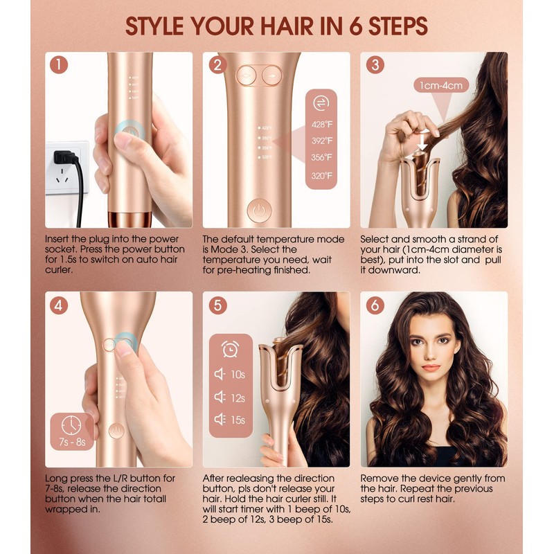 Automatic Curling Iron, Professional Automatic Hair Curler with 1" Curling