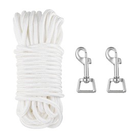 sourcing map 60Ft Flag Pole Rope Kit, Flag Pole Halyards Rope 5/16" Thick with 2 Pcs Zinc Alloy Swivel Flagpoles Clips Hook(Silver), Nylon Flagpole Line Rope White