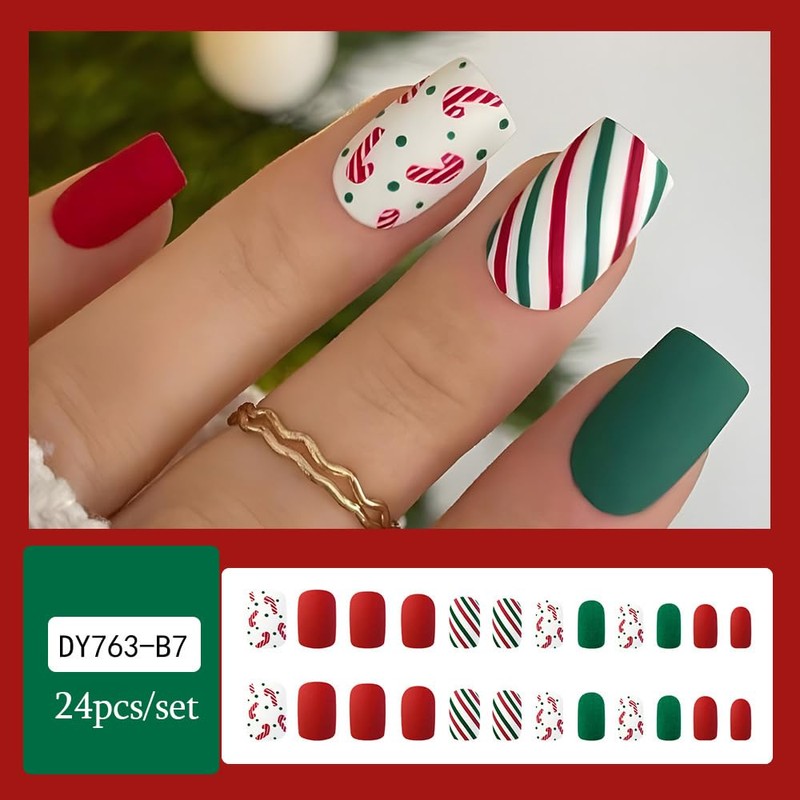 Christmas Press on Nails Medium, LPOODDNU Square Press on Nails