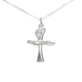 Scroll Cross Silver Necklace - with Story Card - Handcrafted Sterling Silver Made USA 20" Chain
