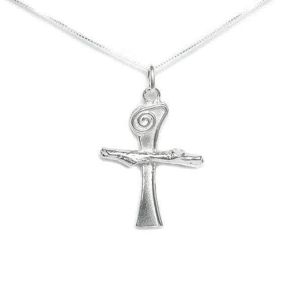 Scroll Cross Silver Necklace - with Story Card - Handcrafted