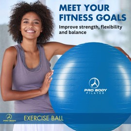 ProBody Pilates Exercise Ball - Multiple Sizes Gym Grade Balance Ball for Fitness, Workout, Pregnancy & Physical Therapy, Stability Yoga Ball Chair (Blue, 55cm)