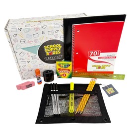 School Supply Boxes | Budget Saver Bundle (1 Box) | Back to School Essentials Kit for Students & Teachers | Includes Spiral Notebook, Crayons, Pens, Pencils, Glue & More