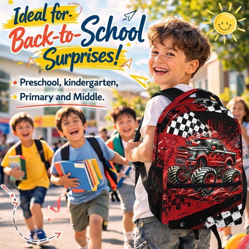 FLEXIMX Kids Boys Backpack Truck Backpacks for School Travel Casual,