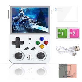 RG353V Retro Game Console Support Dual OS Android 11+ Linux, 3.5 Inch IPS Screen 640*480 High Resolution,with 64G TF Card 4452 Classic Games Casual Game Console (White)