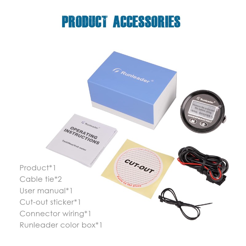 Runleader Digital Tach/Hour Meter,DC8V to 65V Volt Meter Gauge,Maintenance Track,Backlights