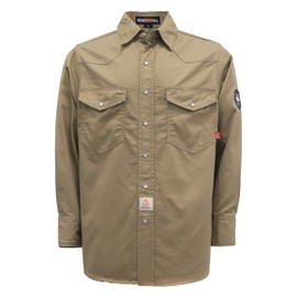 BOCOMAL FR Shirts Flame Resistant Shirts Fire Retardant Welding Shirts Snaps Fastener NFPA2112 7.5oz Khaki Men's Welder Shirt