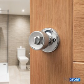 XFORT Tulip Privacy Knob Set Polished Chrome, Door Knob with Lock for Internal Wooden Bathroom Doors