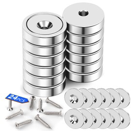 LOVIMAG LOVIMAG 12 Pack Cabinet Magnets, Neodymium Cup Magnets, 30lbs Strong Rare Earth Magnets with Countersunk Hole, Door Magnets Matching Iron Sheet for Holding Tools Lifting, Hanging- 0.78 * 0.2 inch