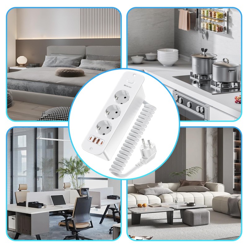 Retractable Socket 6 Compartments, Built-in Power Strip with 4 USB,
