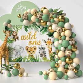 Decoration 1st Birthday Boy Girl with Background, Jungle Children's Birthday Decoration 1 Year, Wild One Birthday Decoration, Forest Animals Giraffe for Baby Shower Decoration, Party Animals, Safari