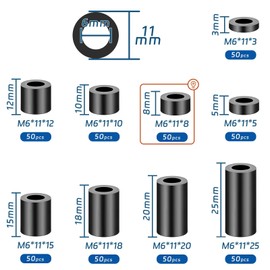 SWTYExt Plastic Spacer Sleeves M6 Round Spacers Pack of 50 Nylon Washers ABS Rubber Spacer Insulation Washers 11 x 8 mm Black Spacers for M6 Screws