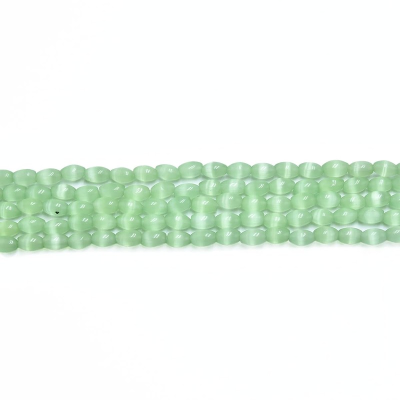 58pcs 4x6mm Light Green Cat's Eye Rice Shape Stone Loose