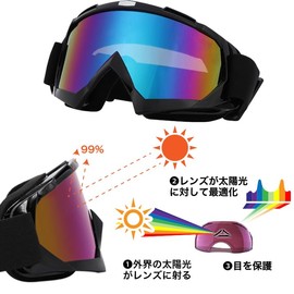 VILTAGE Ski Goggles, Storage Bag Included, Goggles, UV Protection, Snowboarding, Motorcycle, Skiing, Tactical Goggles, Storage Bag Included, Anti-Fog, 180° Wide Field of View (Rainbowmirror)