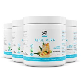 Yes You Can! Aloe Vera Powder Drink Mix - Hydration Booster Infused with Pure Organic Aloe Vera Extract - Delicious Flavors - Made in USA - Antioxidant Rich - Peach Lemonade Flavor - 40 Servings Per Canister (4 Pack)