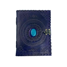 OVERDOSE Purple Mundra Stone Leather Journal With Brass C-Lock - Handmade Unlined Paper Leather Bound Journal | Sketchbook & Notebook - Drawing Journal - 6 x 8 inches | 15 x 20 cm | A5