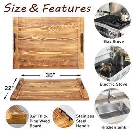 30"x22" Noodle Board Stove Cover for Electric Stoves & Gas Stoves, Cabonized Wood Ranges Stovetop Cover for Extra Counter Space, Also Sink Cover & Serving Tray