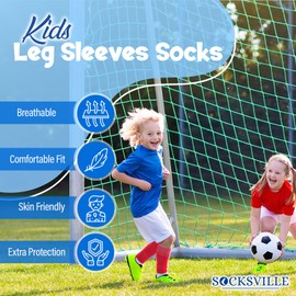 Kids Sock Sleeves Football - Anti Slip Leg Sleeve Socks Junior - Calf Compression | Fits Over Calf Shin Pads | Soft, Durable, Breathable, Quick Dry | Indoor & Outdoor Sports, PE, Everyday | One Size