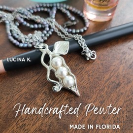 Pea Pod Necklace - 3 Peas in a Pod - Gift Packaged for Mom, Grandmother, Best Friend - Handcrafted Pewter Made in USA (White Pea 20" Chain)
