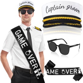 JaGely 3 Pcs Bachelor Party Accessories for Groom Set Include Groom Captain Hat Groom Sunglasses Bachelor Sash Bridal Shower(Stylish Style)