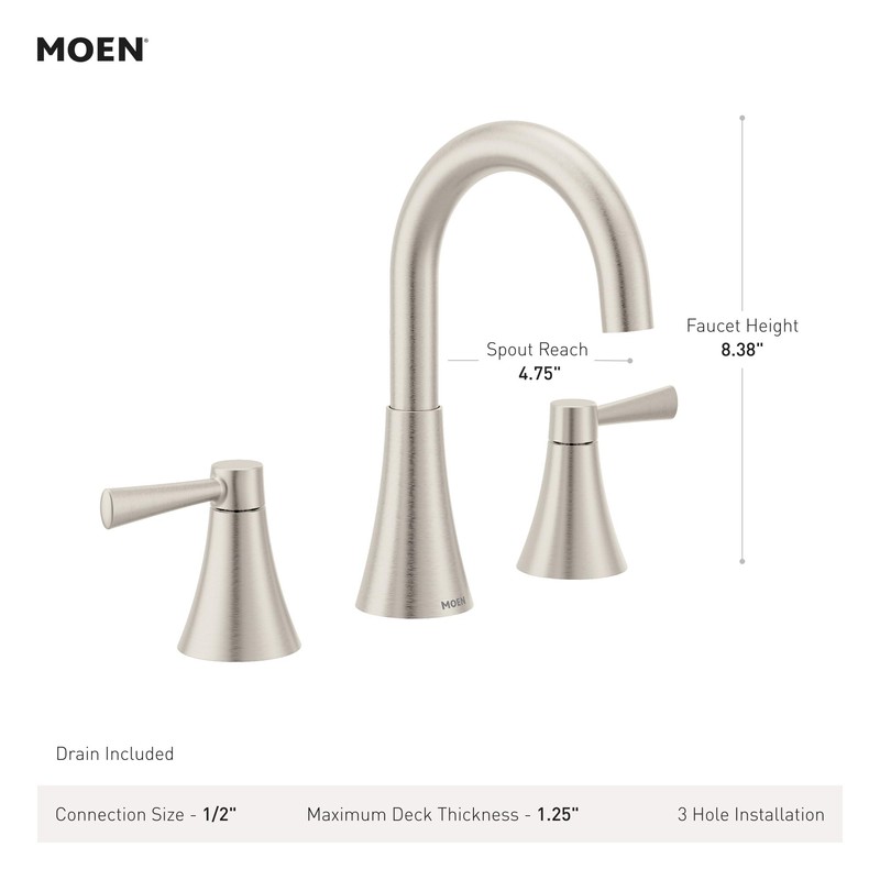 Moen Ronan Chrome Two-Handle Widespread Modern Bathroom Faucet, Valve Included,