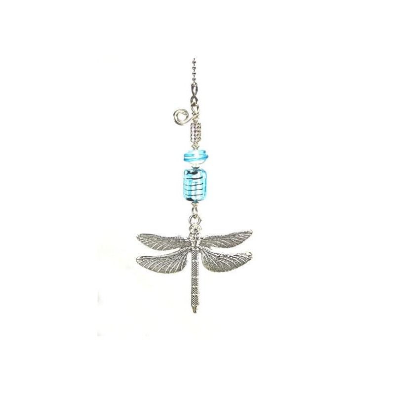 Turquoise Ice Blue Silvery Metal Dragonfly Ceiling Fan Pull Chain