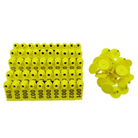 100PCS 001-100 Number Plastic Livestock Ear Tags Farm Animal Tags ID Tags Pink Green Blue Ear Tagger for Cow Cattle Sheep Goats Pigs Hogs Mark Label (Yellow)