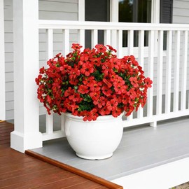 12 Bundles Red Fake Flowers for Outdoors, Realistic Fake Flowers Silk Plants Daisy,for Outside Porch Patio Garden UV-Resistant Artificial Flowers All Season Home Decor