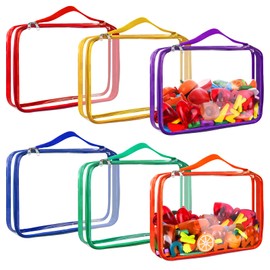 Kklolai 6 Colors Clear Toy Storage Bags PVC Organizing Bags with Zipper Reusable Waterproof Toy Bags with Handle, 12.6x9 inch Plastic Storage Bag for Board Games, Building Blocks, Puzzles