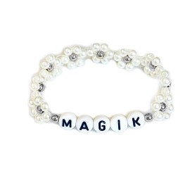 Unbranded US Custom Name Seed Bead Bracelet Daisy Imitation Pearl Mama Bracelet Women Girl - White & Silver