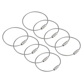 uxcell 8Pack Cable Key Rings, 6-inch(155mm) Wire Keychain Twist Loops for Lanyards, Keychains, Luggage Tags, Silver