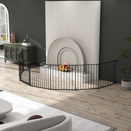 mydearpet 200" Wide Baby Pets Gate Metal Safety Playpen - Fireplace Fence for Pets/Dogs/Cats, 8-Panel (29" H, Black)