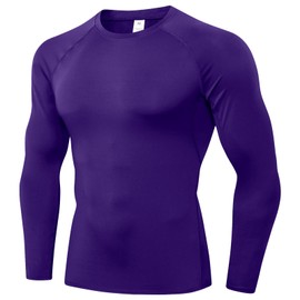 LEICHR Purple Mens Compression Long Sleeve Cool Shirts Running Athletic Workout Tops Dry Fit Basketball Undershirt Base Layer