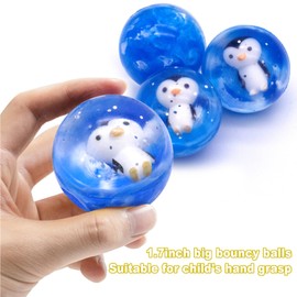 Hommeiily Pack of 12 Bouncy Balls for Children 42 mm, Large Penguins, Bouncy Balls and Children's Birthday Rubber Balls, Party Favours
