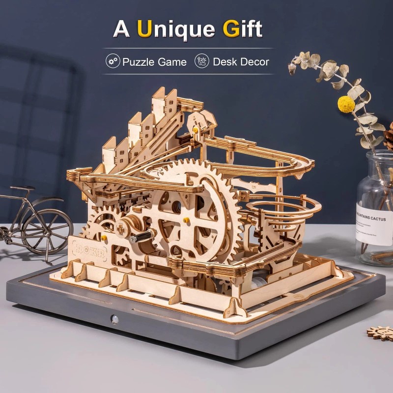 ROKR 254Pcs Marble Run 3D Wooden Puzzle With Waterwheel And