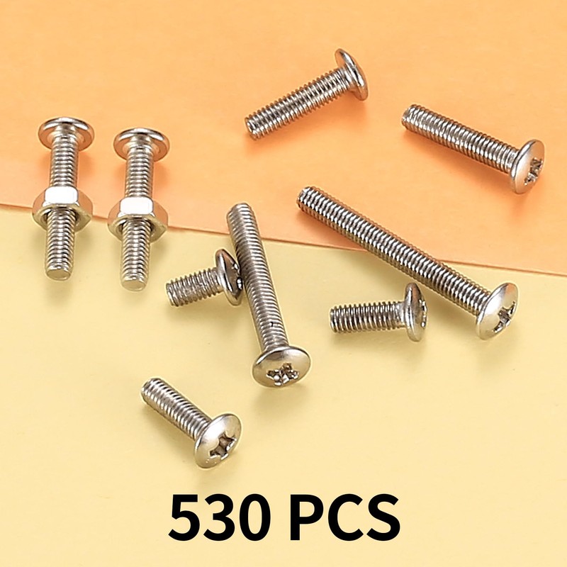 530 Piece M3 Screw Set, Pan Head Screws Nuts Set,