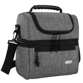 MIER Insulated Lunch Box Insulated Cool Tote Bag Lunch Kit for Men, Women, Double Deck Cooler (Grey, M)