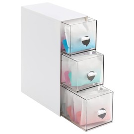 Opopark Tea Storage Boxes, Handy Tea Box Storage with 3 Drawers for Different Types of Teabags, Plastic Tea Chest for Kitchen Organisers for Tea Bags,Sugar, Coffee Pods (White)