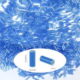 Chuxin 2100pcs/105g Glass Bugle Beads, Blue Tube Seed Beads for Jewelry Making, Mini Loose Glass Mixed Spacer Beads for Craft DIY Bracelet Necklaces