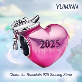 YUMINN 2025 Graduation Charms 925 Sterling Silver for Bracelets and Necklaces Dangle Pendant Beads Jewellery Gifts for Women, Sterling Silver, Cubic Zirconia
